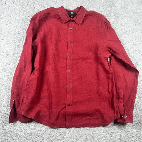Banana Republic 100% Linen Shirt Mens XL Slim Fit Red‎ Button Down Long Sleeve