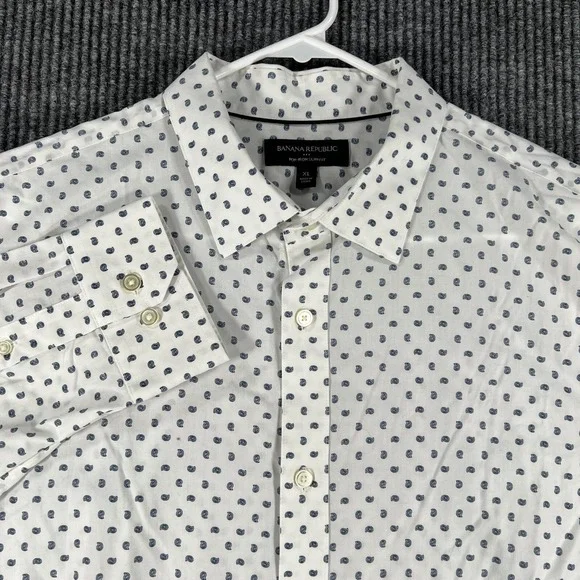 Banana Republic‎ Shirt Mens XL Extra Large White Geometric Button Up Slim Fit