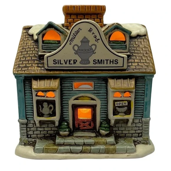 Lefton‎ Colonial Village Miller Bros Silversmiths House Lighted 1988 Unboxed