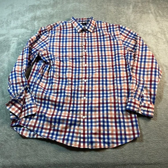 Banana Republic Classic‎ Fit Button Down Shirt Plaid Non Iron XL Men's Red Blue