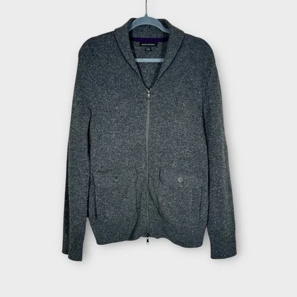 Banana Republic‎ Mens Shawl Collar Wool Silk Zip Sweater Pockets Charcoal Medium