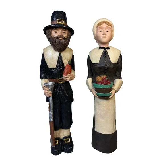 Vintage 1991 Wangs International Pilgrim Couple‎ Thanksgiving Figurines 9.5