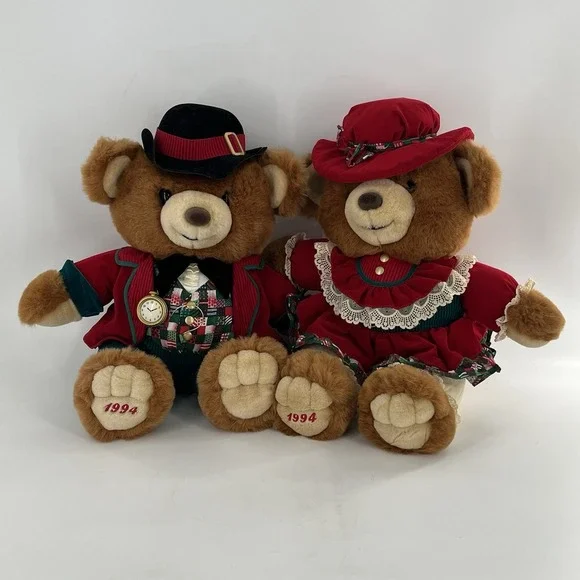 2 Kmart Christmas Teddy Bear Lane‎ Plush Stuffed Animal Girl Boy Vintage 1994