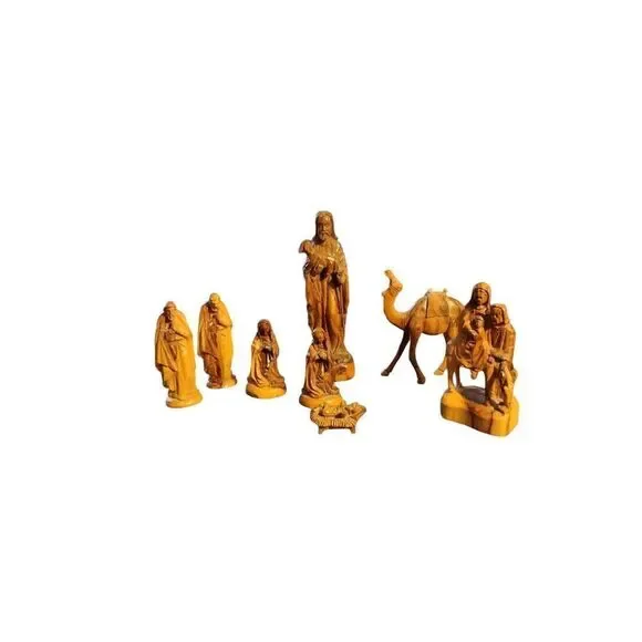 Hand Carved Olive Wood Jesus holding Baby Lamb And Staff Made In Bethlehem 10.5”