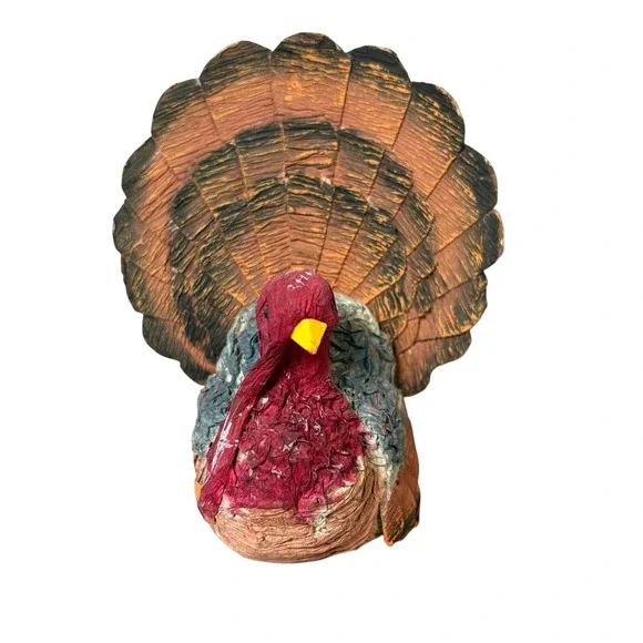 Molded Paper Turkey Figurine Thanksgiving Fall Decor‎ Rustic Folk Art 5 inch
