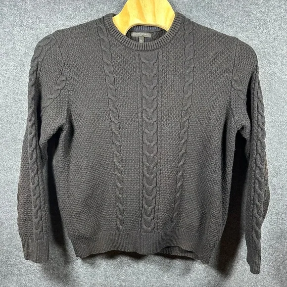 Banana Republic Mens Cable Knit Grandpa Sweater XL Dark Gray Wool‎ Blend