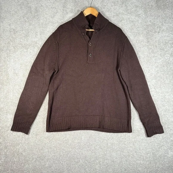Banana Republic Brown Lambswool Cashmere Mock Neck Button Up Knit Sweater Mens L