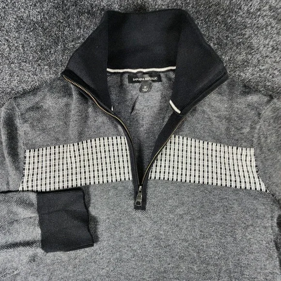 Banana Republic Men's Size M 1/4 Zip Sweater Silk Blended Dark Gray & White‎