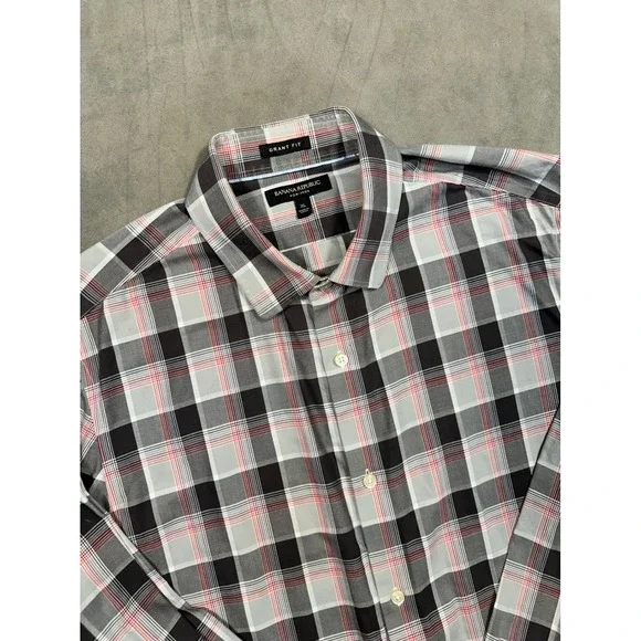 Banana‎ Republic Grant Fit Plaid Non Iron Long Sleeve Button Down Shirt Men XL