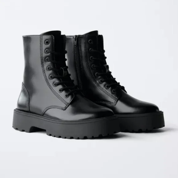 Zara Girls Black Lace-Up Ankle Boots Sz-31/13.5
