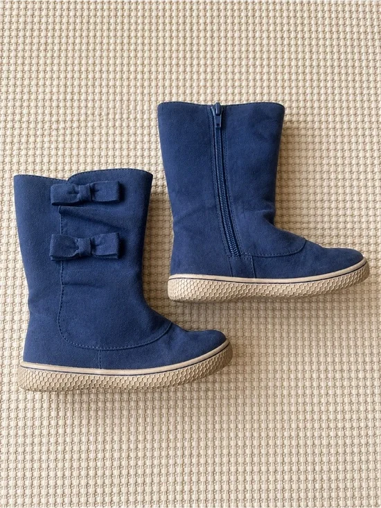Livie & Luca Navy Bow Mid-Calf Boots Girls Size 9 | Excellent Used Condition