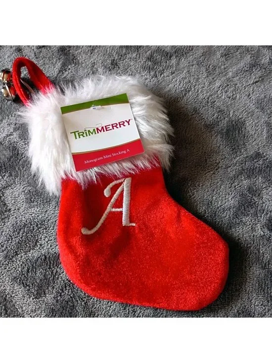 Christmas Stocking Red Velvet Monogram Letter A