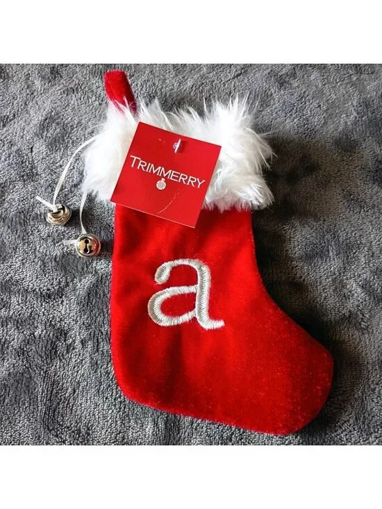 Mini Stocking Christmas Monogram a Red Velvet 7