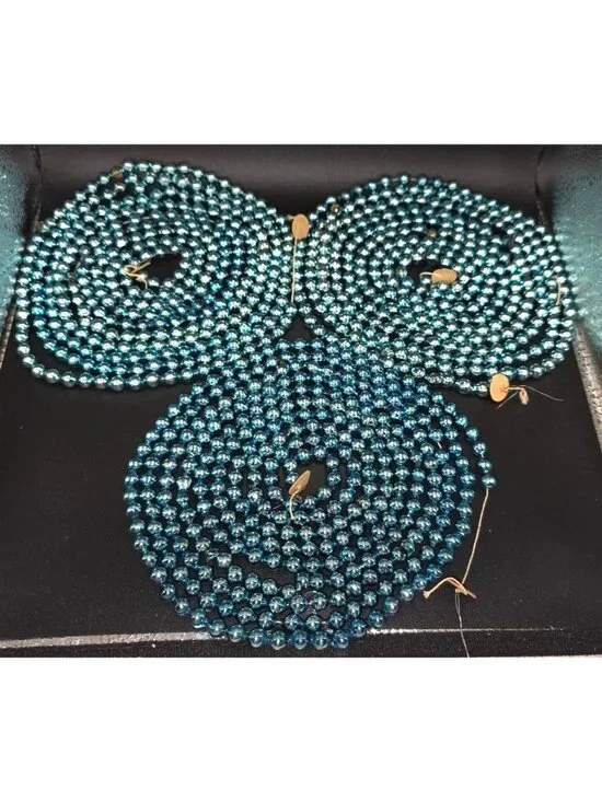 Vintage MCM Blue Mercury Glass Bead Christmas Garland Retro Three x 8.5'