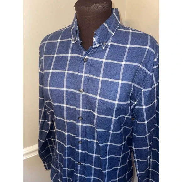 Banana Republic Ultra Soft‎ Flannel Untucked Slim Fit Blue Plaid Mens Medium