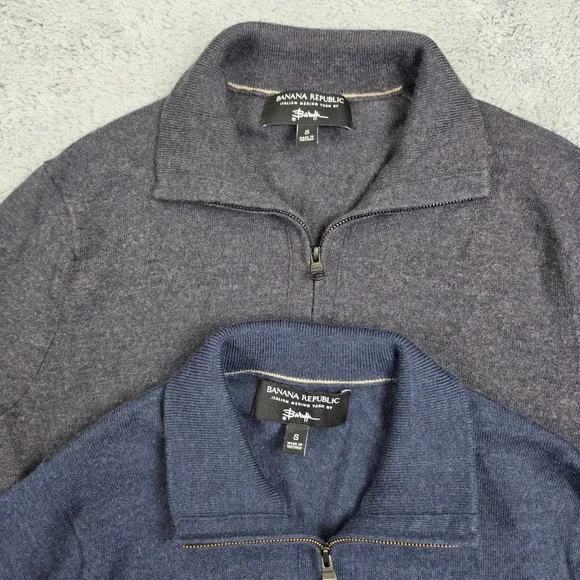 Banana Republic Quarter Zip Sweater Mens S Lot of 2 Italian Merino Wool Baruffa