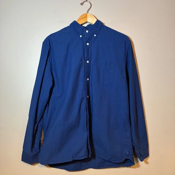 Banana Republic Organic Cotton Blue Pinstripe Button Down Shirt Mens Large L