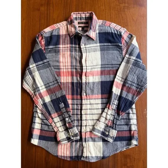 Banana Republic Men's Untucked Slim Fit Blue Plaid Button-Down Shirt - Size L