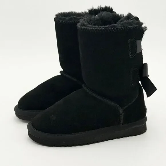 UGG Black Bailey Bow Sheepskin Winter Boots - Little Kids US Size