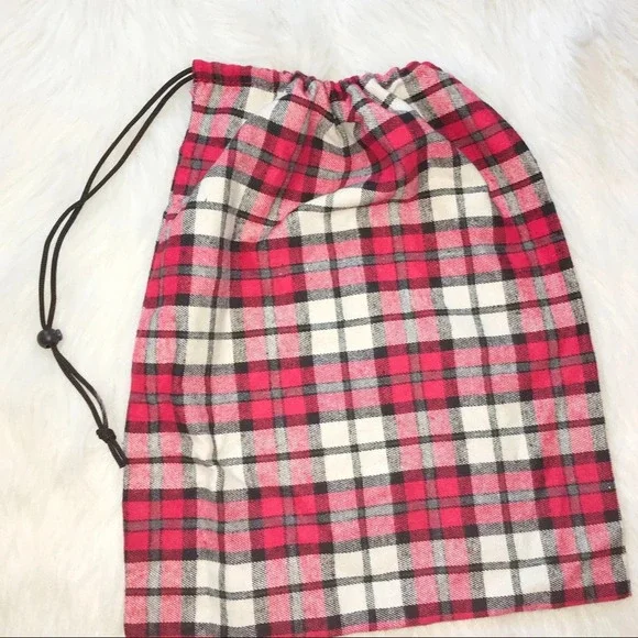 Buffalo red plaid flannel red drawstring Santa bag