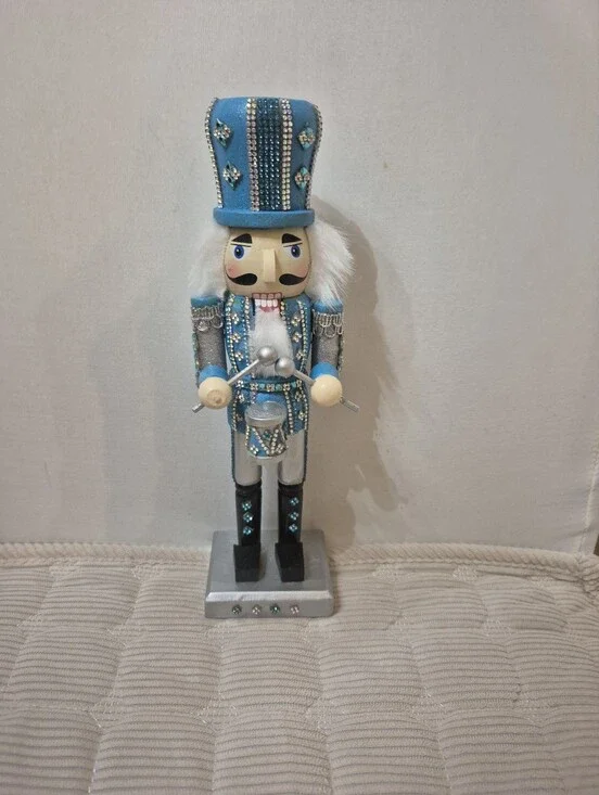 Teal and Silver Bejeweled Nutcracker Drummer