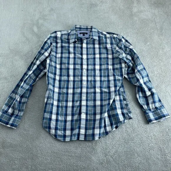 Banana Republic Mens Blue & White Plaid Soft Wash Slim Fit Shirt XL 5386