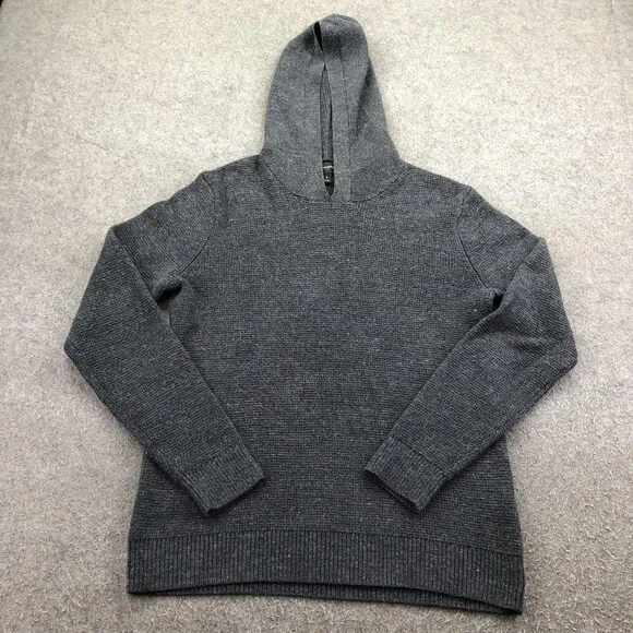 Banana Republic Sweater Mens Small Gray Hooded Knit V Neck Pullover Casual Warm