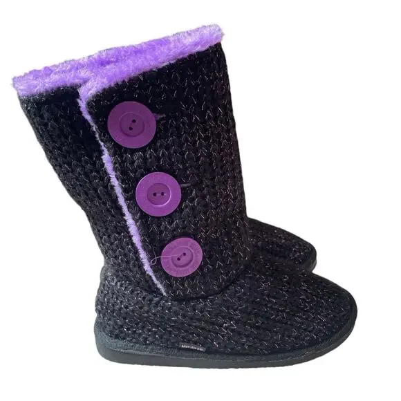 MUK LUKS Girl's Malena Boots Black/Purple Boots NEW Size‎ 2