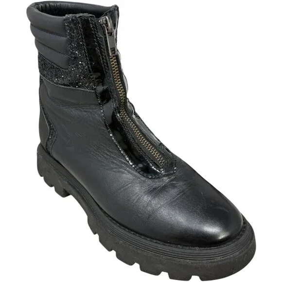 MANUELA Black‎ Leather Front Zip Big Girl Ankle Booties