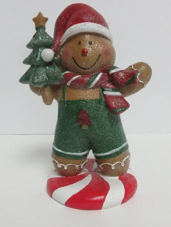 Festive Gingerbread Boy Figurine with Tree-Red&Green