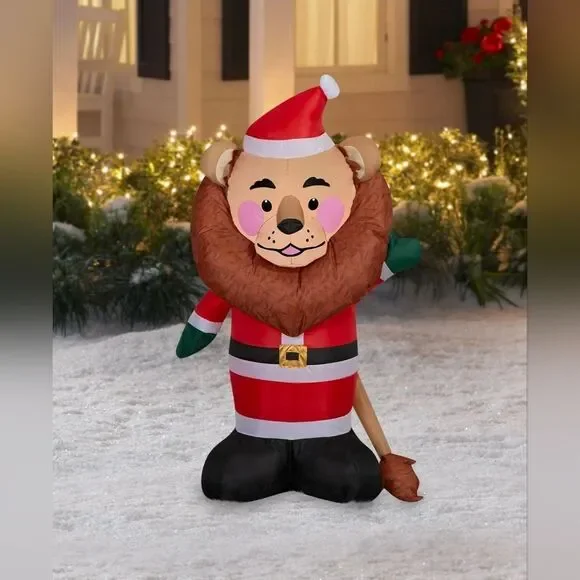 Holiday Time Lion In Santa Suit 4 Ft Christmas Airblown Inflatable LED NEW