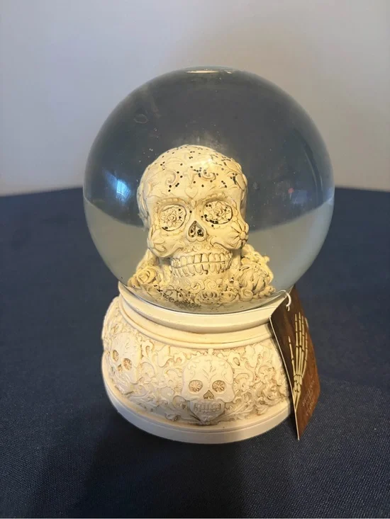 Skull Snow Globe Halloween Plays Music Wizard Of Oz Ding Dong The Witch Is Dead.