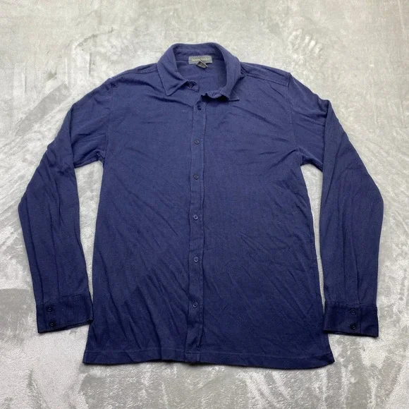 Banana Republic Mens Large Navy Blue Ribbed Cotton Rayon Long Sleeve Button Down