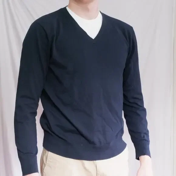 Banana Republic Men's M Navy Blue Eco V-Neck Sweater Preppy Lightweight Knit