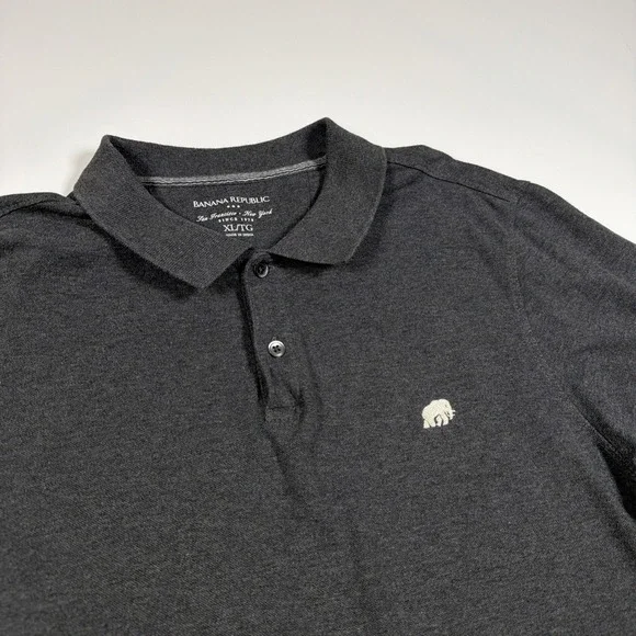 Banana Republic Mens Pique Polo Shirt Gray Elephant Logo Size XL