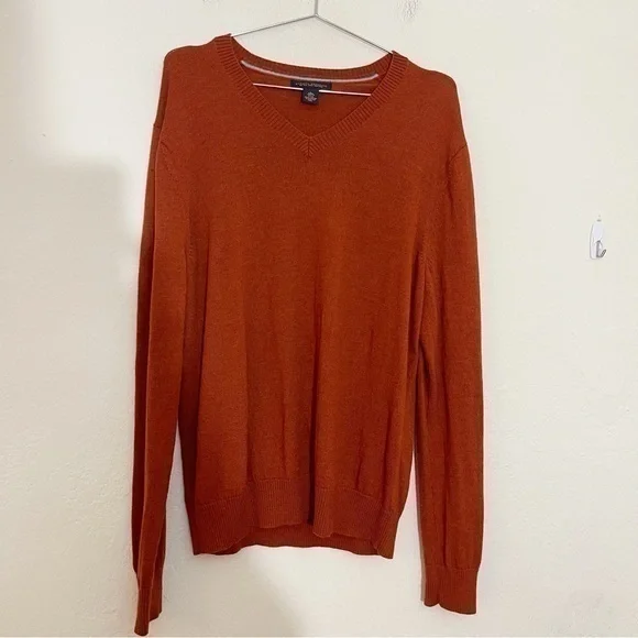 Banana Republic Extra Fine Merino Wool V-Neck Lightweight Sweater Large Brown