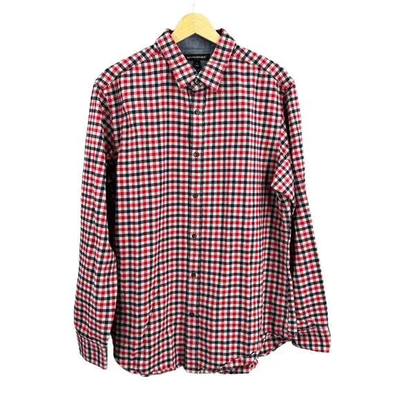 Banana Republic Men’s Plaid Button Down Shirt Red Navy White Long‎ Sleeve L