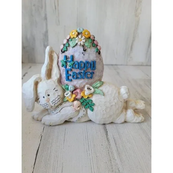 Happy Easter White bunny egg Spring figure‎ decor floral