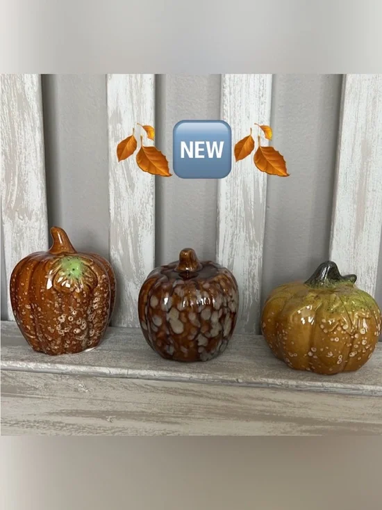 Fall Pumpkins~ Adorable Ceramic 3Pc Pumpkin Set  🍃🆕🍃