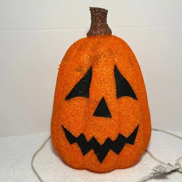 Vintage Kmart Halloween Melted Plastic Popcorn Pumpkin Jack-O-Lantern Light 12
