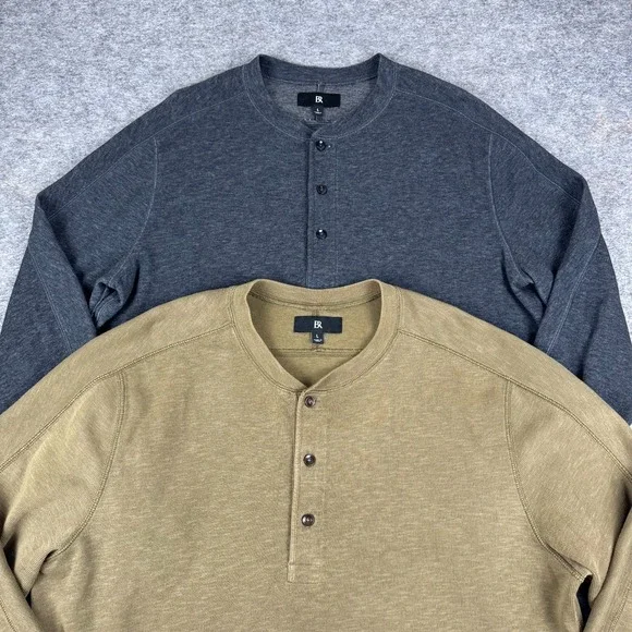 Banana Republic Slub Double Knit Henley Shirt Gray Green Lot Of 2 Mens Large L