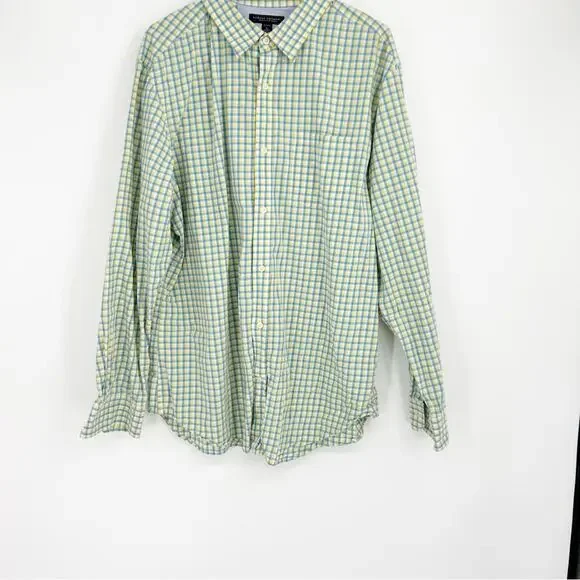 Banana Republic Men's Yellow Blue Checkered Soft Wash Button Down Shirt Size‎ XL