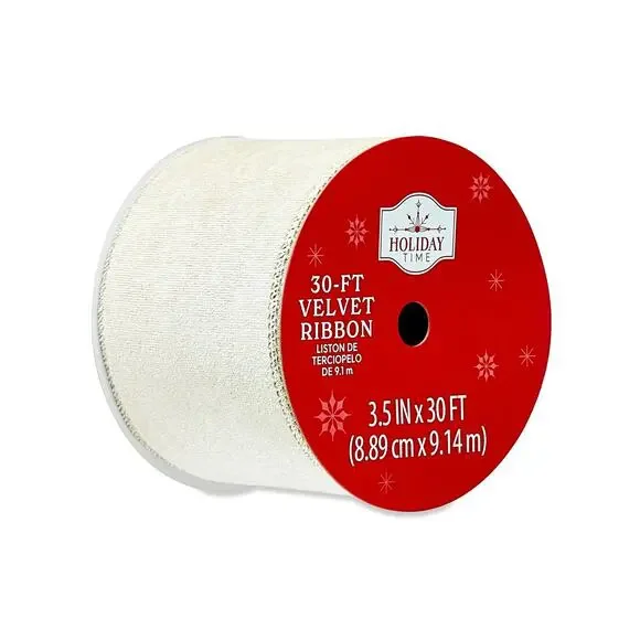 Holiday Time Gray Velvet Wired-Edge Christma Ribbon, 3.5