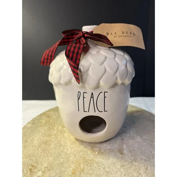 Rae Dunn Holiday Peace Acorn Birdhouse Christma Decor  7.5