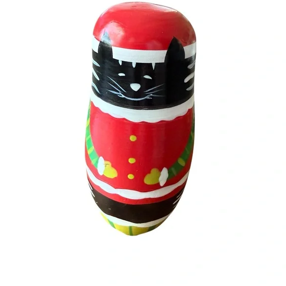 Wooden nesting Christmas Cats black and brown cats