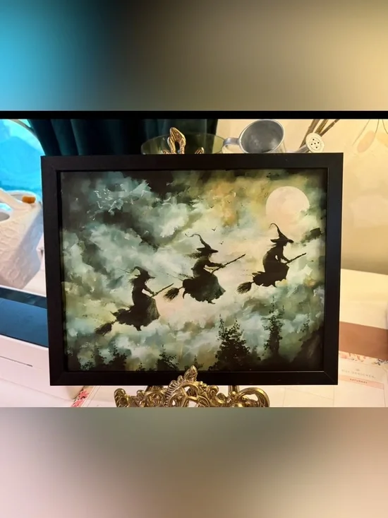 Halloween Witch Silhouette Framed 8x10 Wall Art