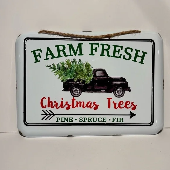 Farm Fresh Christmas Trees Hanging Rustic Metal Sign NEW 12