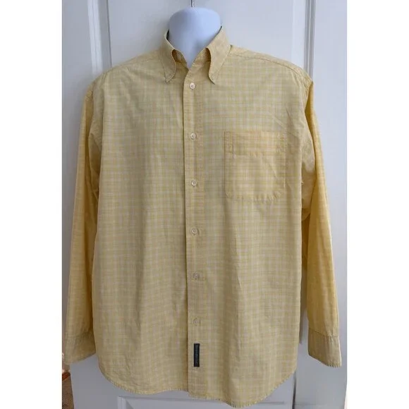 Banana Republic Men’s Long Sleeve Cotton Shirt, Yellow Plaid, Med, GUC