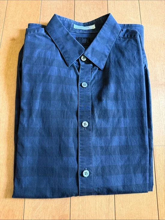Banana Republic Men's Dark Navy Check Button-Down Shirt