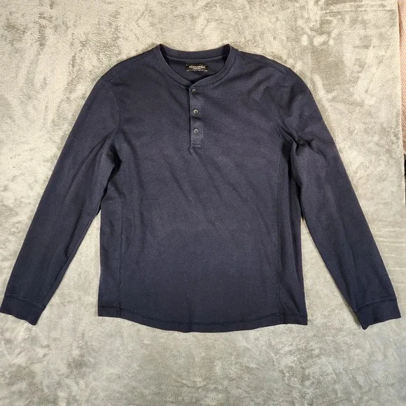 Banana Republic Henley Shirt Mens Large Tall Navy Blue Core Temp 654529-01